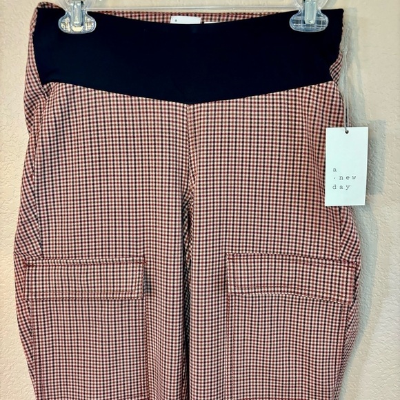 NWT Plaid Pants A New Day Stretch Panel Adaptive Pants Brown Red Cream Pockets - Picture 3 of 13